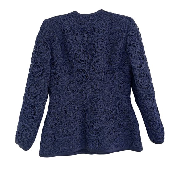 Vintage Oscar de la Renta Womens Navy Blue Floral Embroidered Button Blazer S - Picture 2 of 6